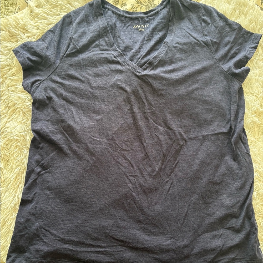 AVA & VIV Navy V-Neck Tee 1X Plus Size Soft Casual Basic T-Shirt